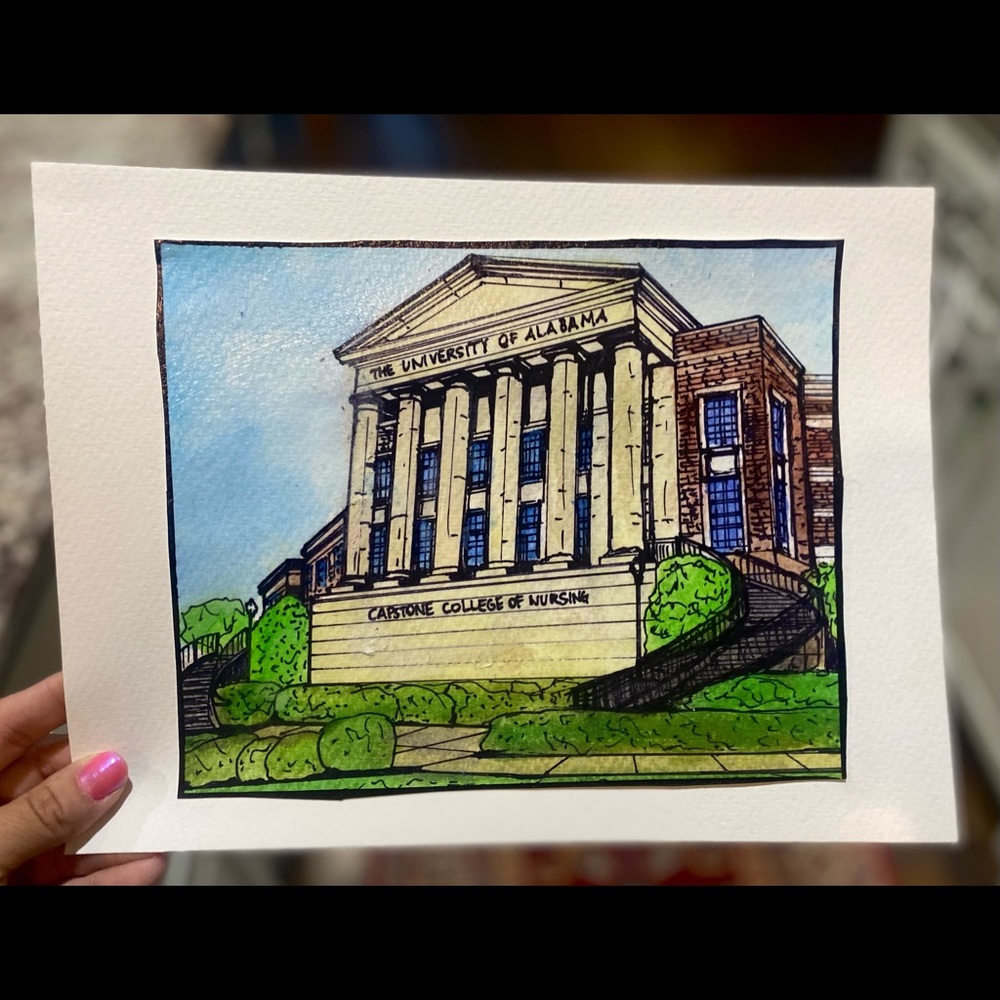 University of Alabama capstone college of nursing Tuscaloosa al watercolor print